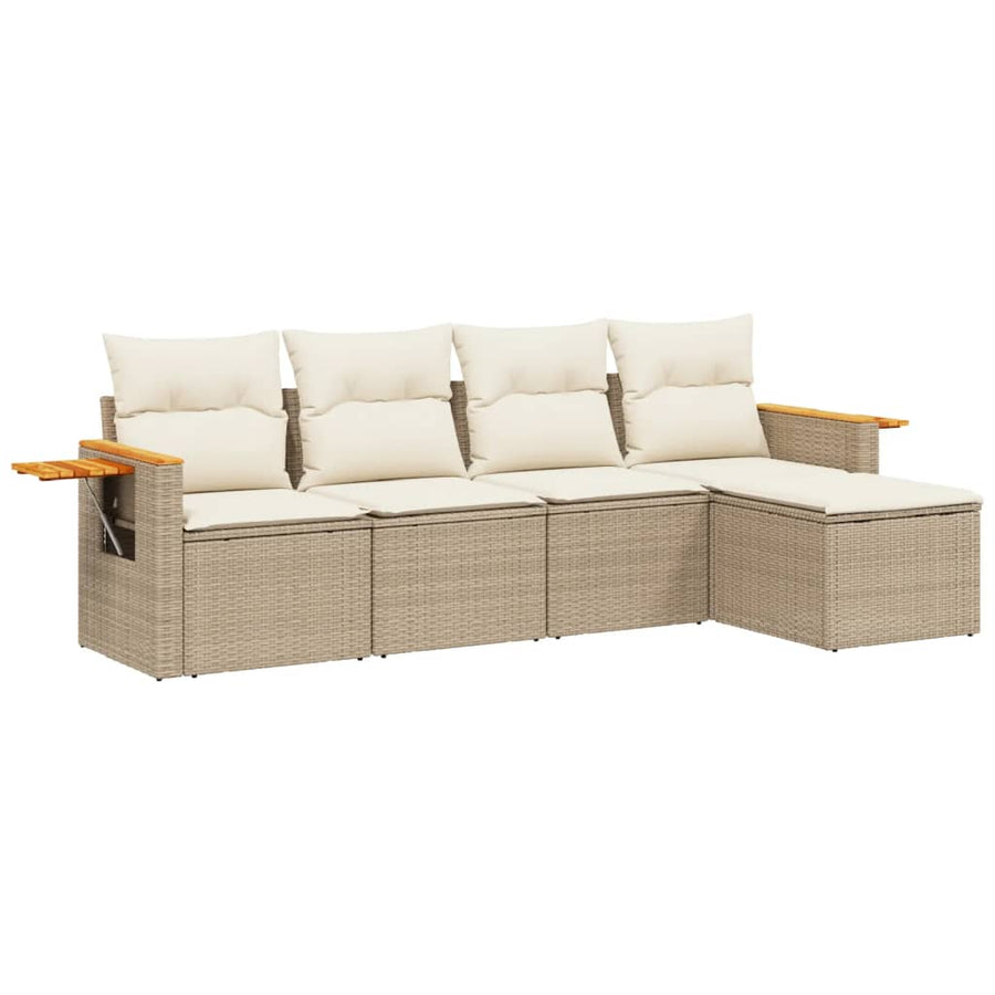 5-delige Loungeset met kussens poly rattan beige