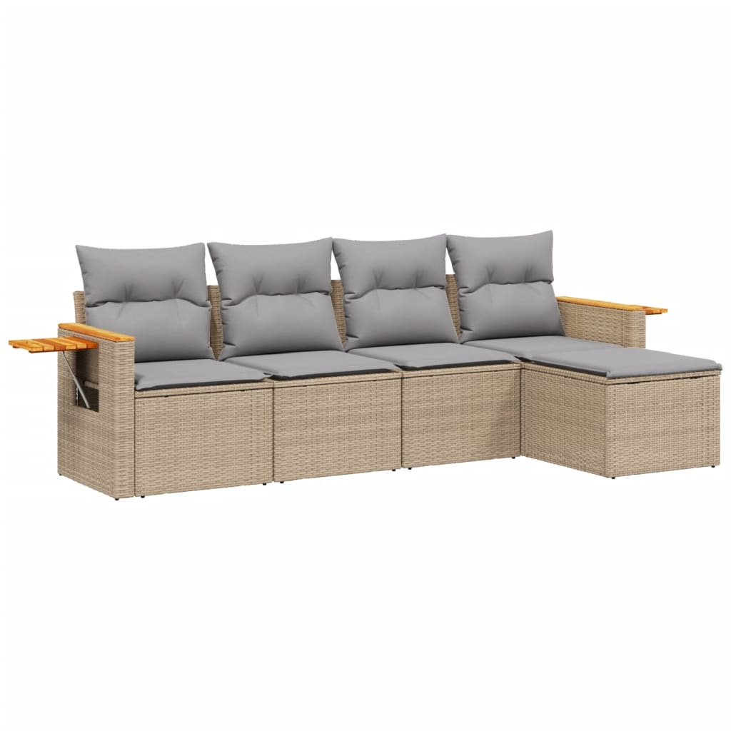 5-Delige Loungeset Met Kussens Poly Rattan Beige