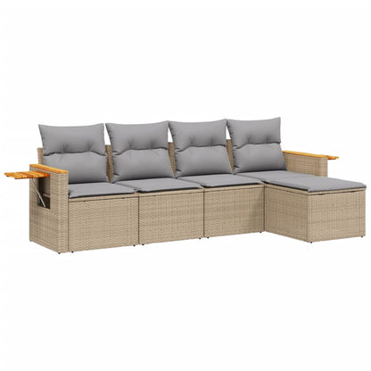 5-Delige Loungeset Met Kussens Poly Rattan Beige
