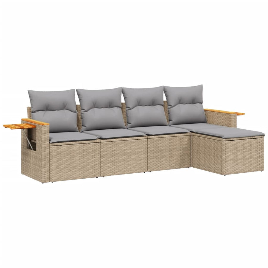 5-Delige Loungeset Met Kussens Poly Rattan Beige