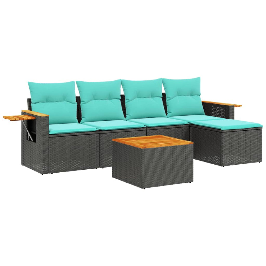 6-Delige Loungeset Met Kussens Poly Rattan 1 Zwart