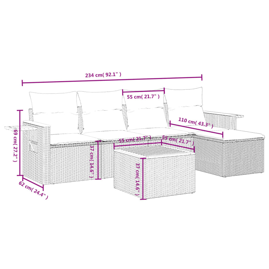 6-Delige Loungeset Met Kussens Poly Rattan 1 Zwart