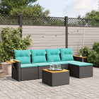 6-piece Lounge Set with Cushions Poly Rattan Black