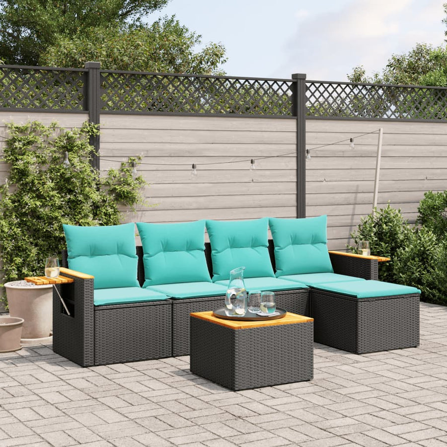 6-Delige Loungeset Met Kussens Poly Rattan 1 Zwart