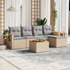 6-piece Lounge Set with cushions poly rattan beige