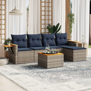 Loungeset 6-delig poly rattan grijs