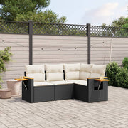 4-piece Loungeset with cushions poly rattan black