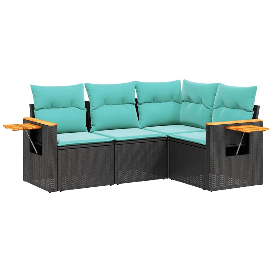 4-Delige Loungeset Met Kussens Poly Rattan 1 Zwart