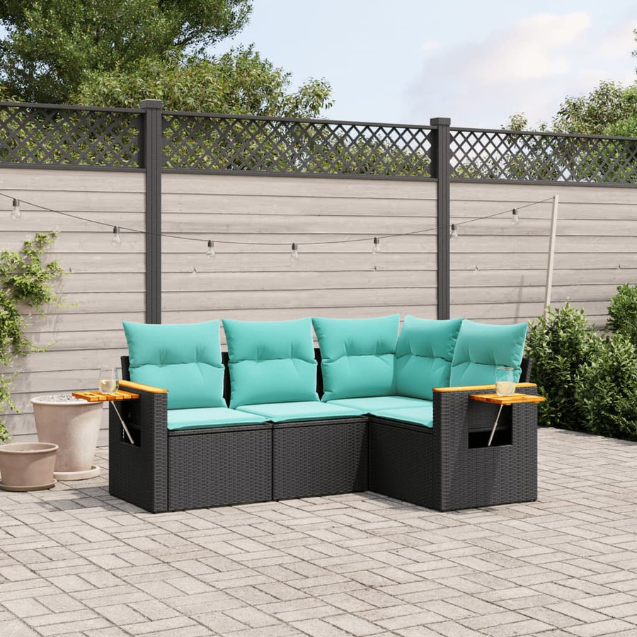4-Delige Loungeset Met Kussens Poly Rattan 1 Zwart