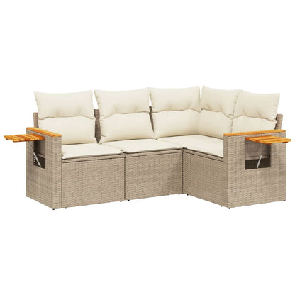 4-Delige Loungeset Met Kussens Poly Rattan Beige