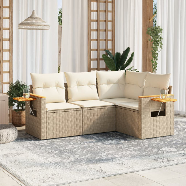 4-Delige Loungeset Met Kussens Poly Rattan Beige