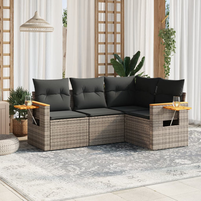 4-Delige Loungeset Met Kussens Poly Rattan Grijs