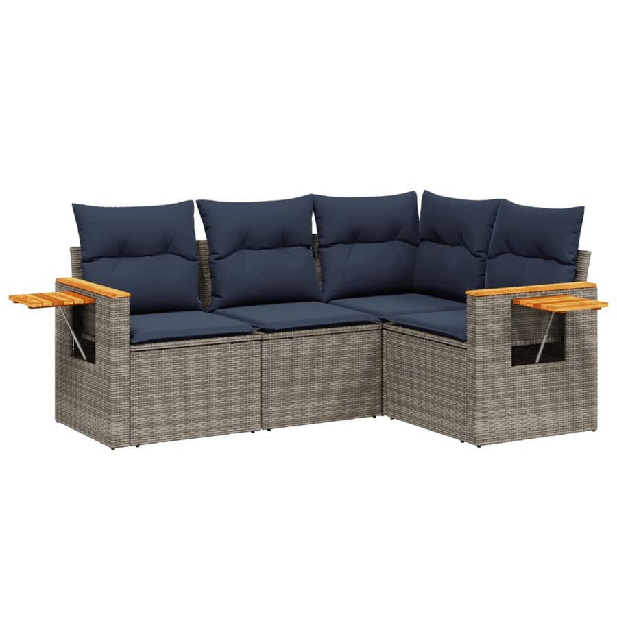 4-delige Loungeset met kussens poly rattan grijs