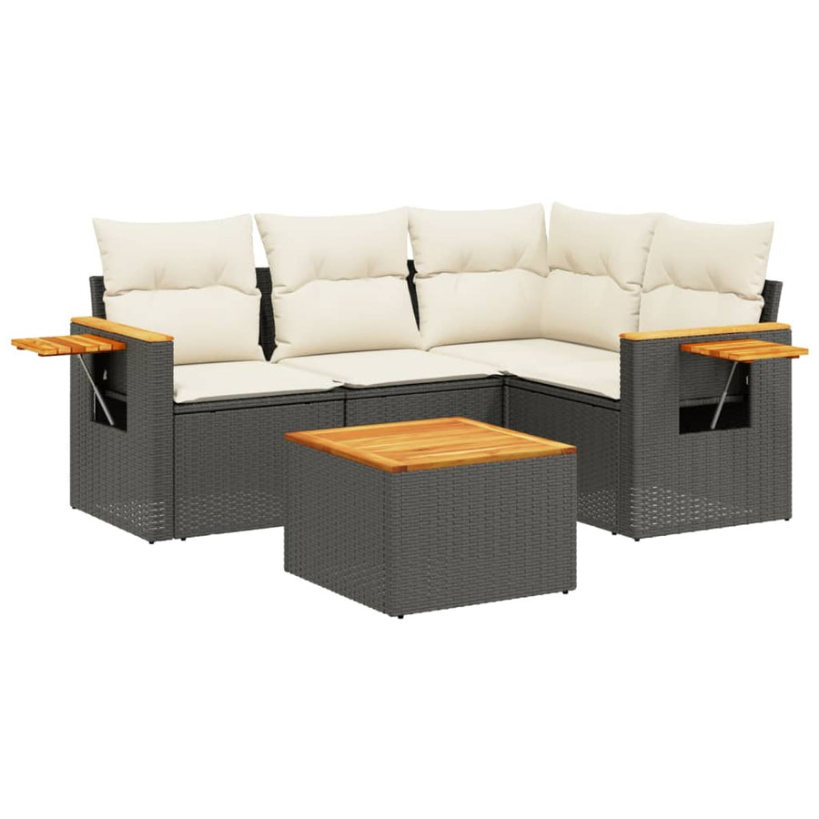5-Delige Loungeset Met Kussens Poly Rattan Zwart