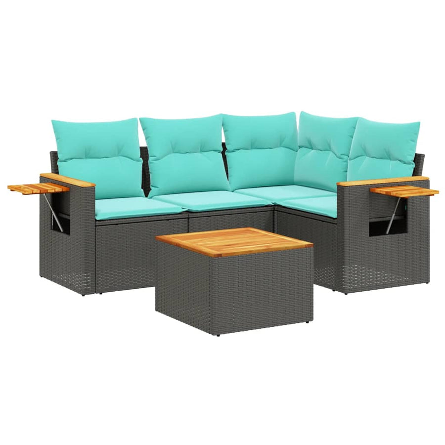 5-Delige Loungeset Met Kussens Poly Rattan 1 Zwart