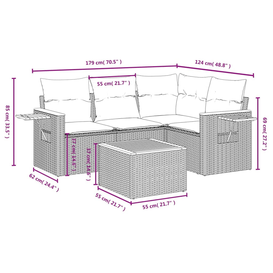 5-Delige Loungeset Met Kussens Poly Rattan 1 Zwart