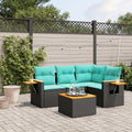 5-delige Loungeset met kussens poly rattan zwart