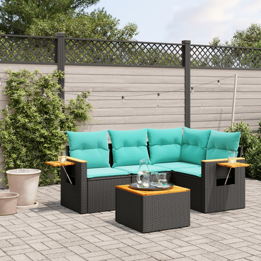 5-Delige Loungeset Met Kussens Poly Rattan 1 Zwart