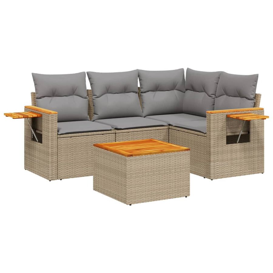 5-Delige Loungeset Met Kussens Poly Rattan Beige