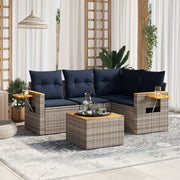 Loungeset 5-delig poly rattan grijs acaciahout