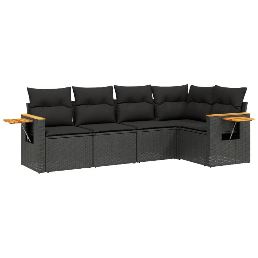 5-Delige Loungeset Met Kussens Poly Rattan Zwart