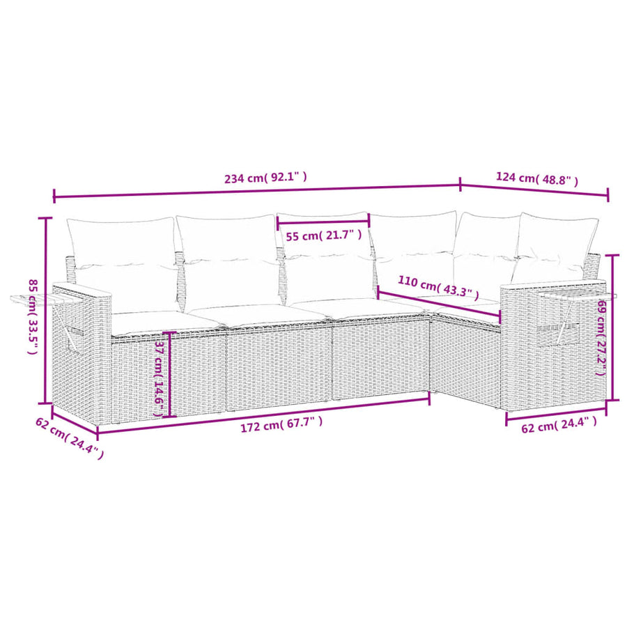 5-Delige Loungeset Met Kussens Poly Rattan Zwart