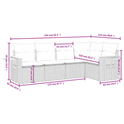 5-Delige Loungeset Met Kussens Poly Rattan Zwart