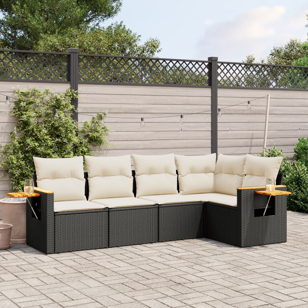 5-Delige Loungeset Met Kussens Poly Rattan Zwart