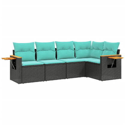 5-Delige Loungeset Met Kussens Poly Rattan 1 Zwart