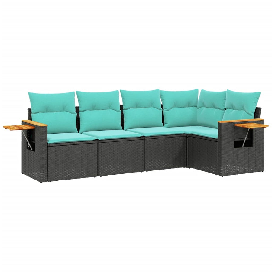5-Delige Loungeset Met Kussens Poly Rattan 1 Zwart