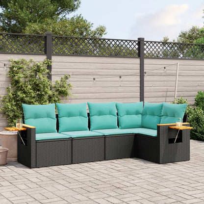 5-Delige Loungeset Met Kussens Poly Rattan 1 Zwart