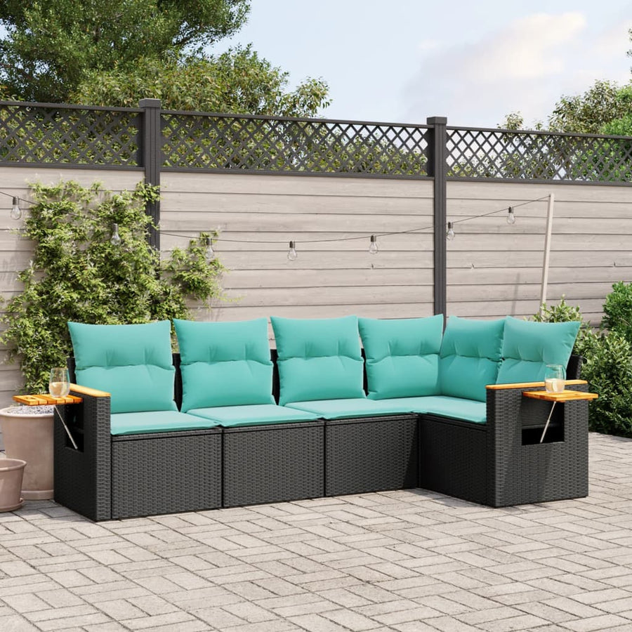 5-Delige Loungeset Met Kussens Poly Rattan 1 Zwart