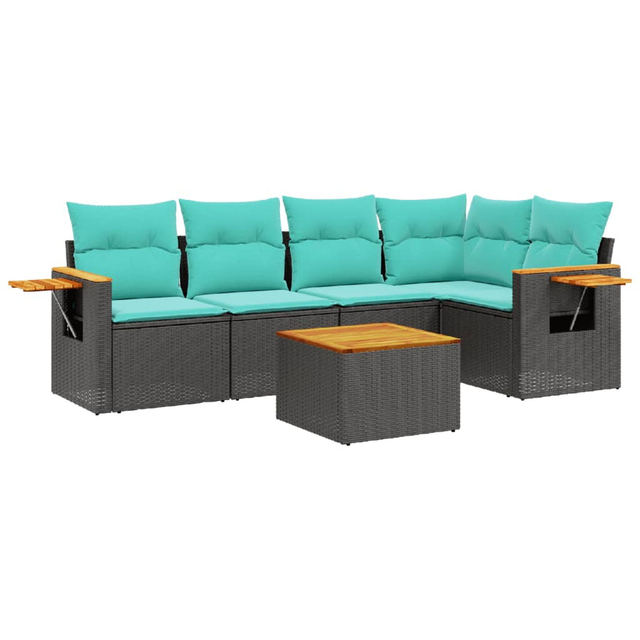 6-Delige Loungeset Met Kussens Poly Rattan 1 Zwart