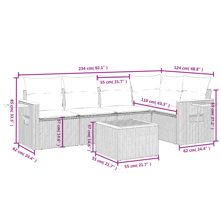 6-Delige Loungeset Met Kussens Poly Rattan 1 Zwart