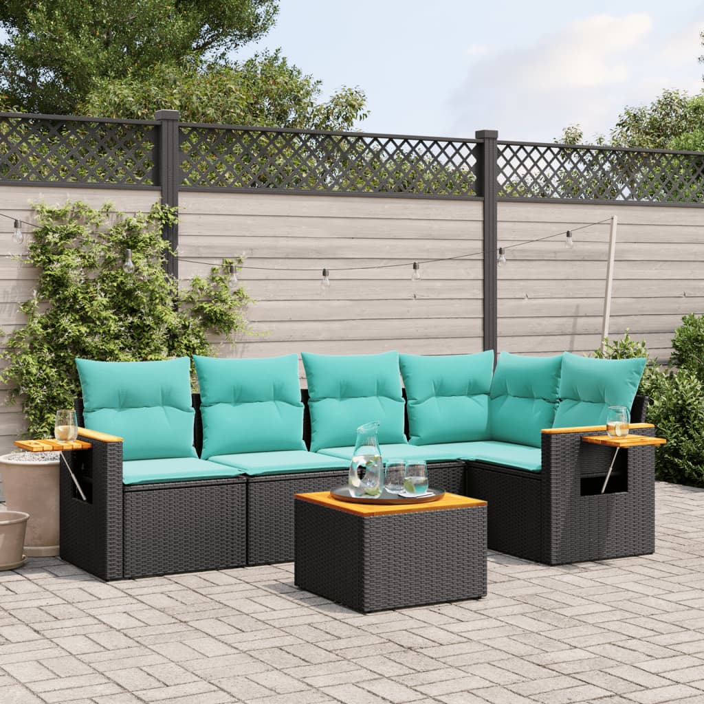 6-Delige Loungeset Met Kussens Poly Rattan 1 Zwart