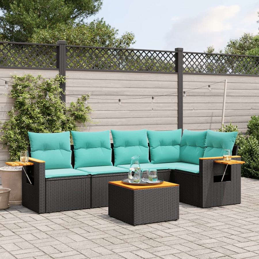6-Delige Loungeset Met Kussens Poly Rattan 1 Zwart