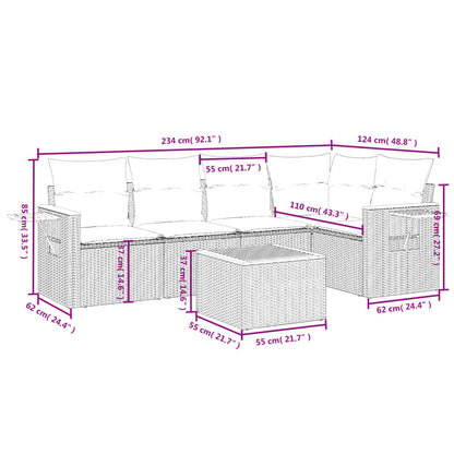 6-Delige Loungeset Met Kussens Poly Rattan Beige