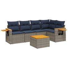6-delige Loungeset met kussens poly rattan grijs