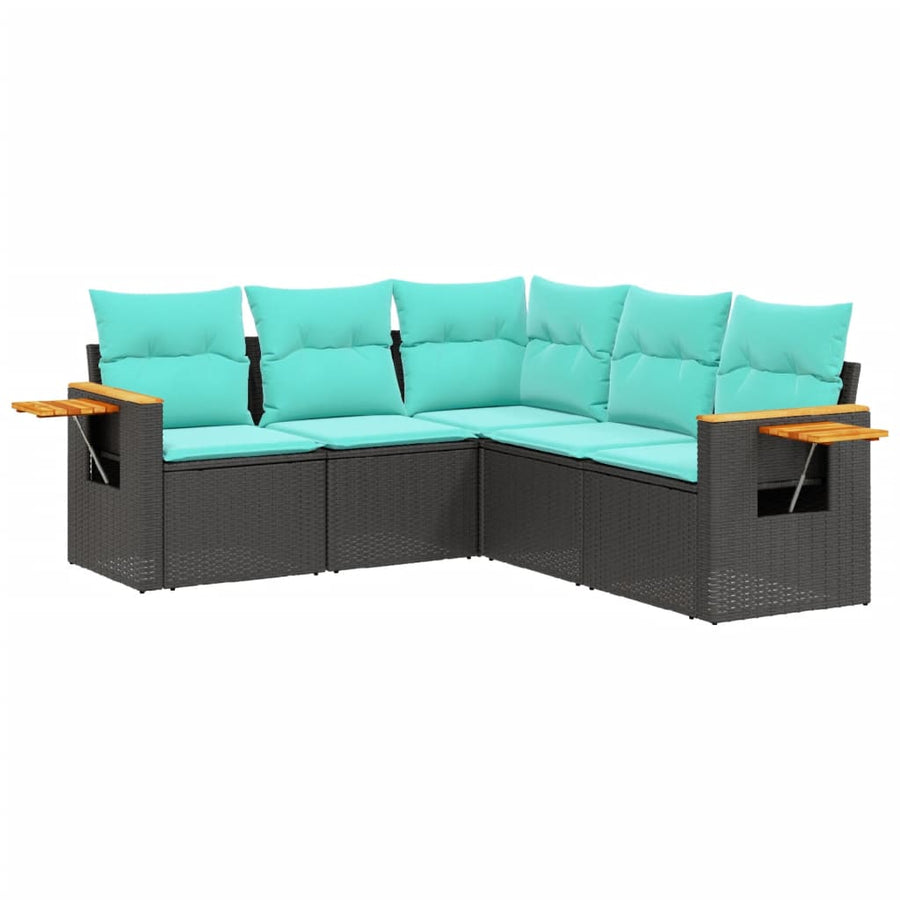 5-Delige Loungeset Met Kussens Poly Rattan 1 Zwart