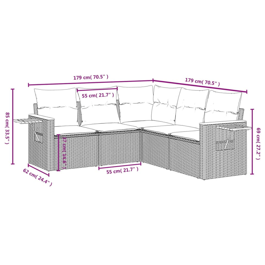 5-Delige Loungeset Met Kussens Poly Rattan 1 Zwart