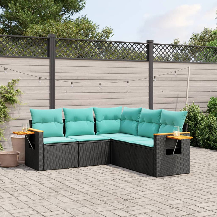 5-Delige Loungeset Met Kussens Poly Rattan 1 Zwart