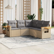 5-piece Loungeset with Cushions Poly Rattan Beige