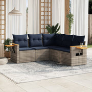 5-piece Loungeset with cushions poly rattan grey