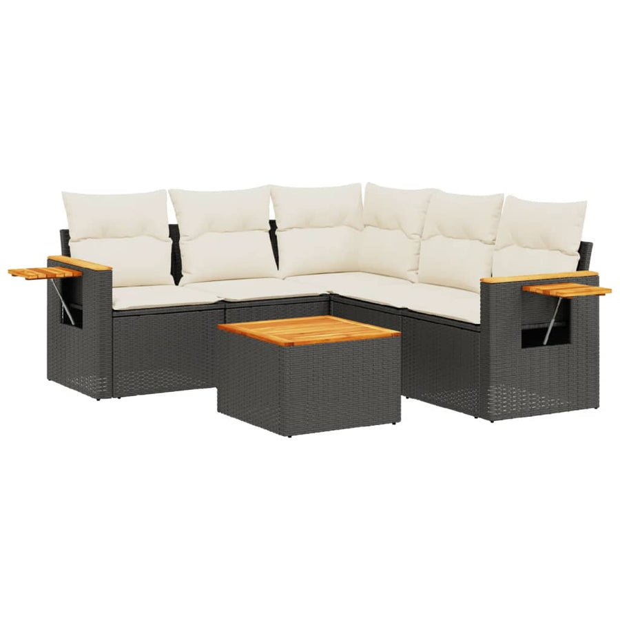 6-Delige Loungeset Met Kussens Poly Rattan Zwart