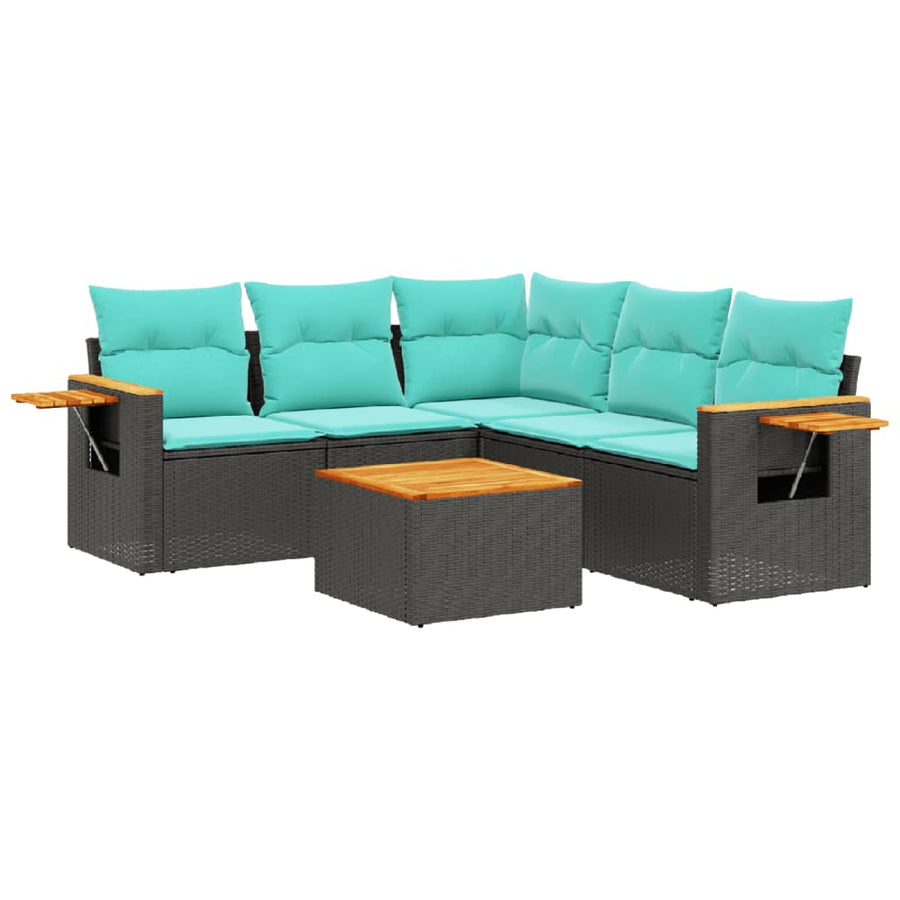 6-Delige Loungeset Met Kussens Poly Rattan 1 Zwart