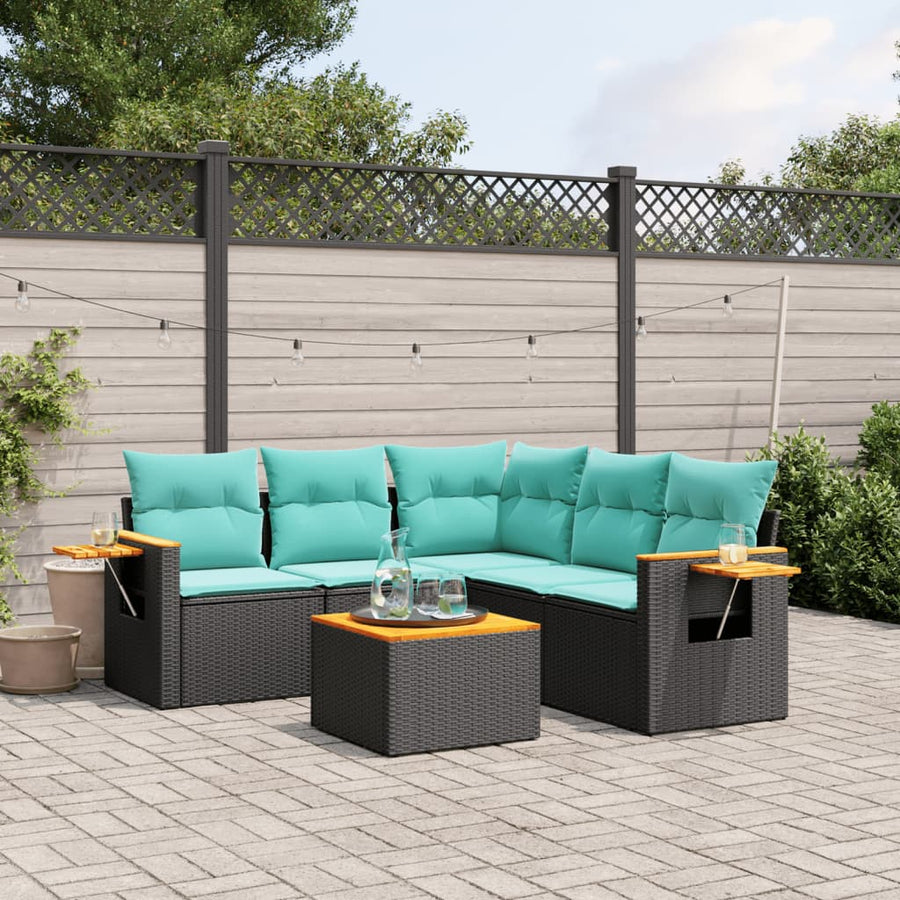 6-Delige Loungeset Met Kussens Poly Rattan 1 Zwart