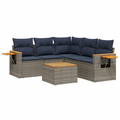 6-delige Loungeset met kussens poly rattan grijs
