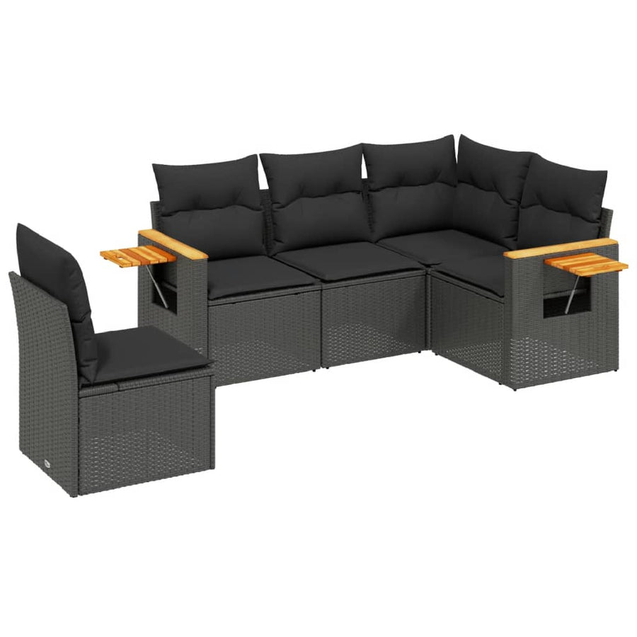 5-Delige Loungeset Met Kussens Poly Rattan Zwart