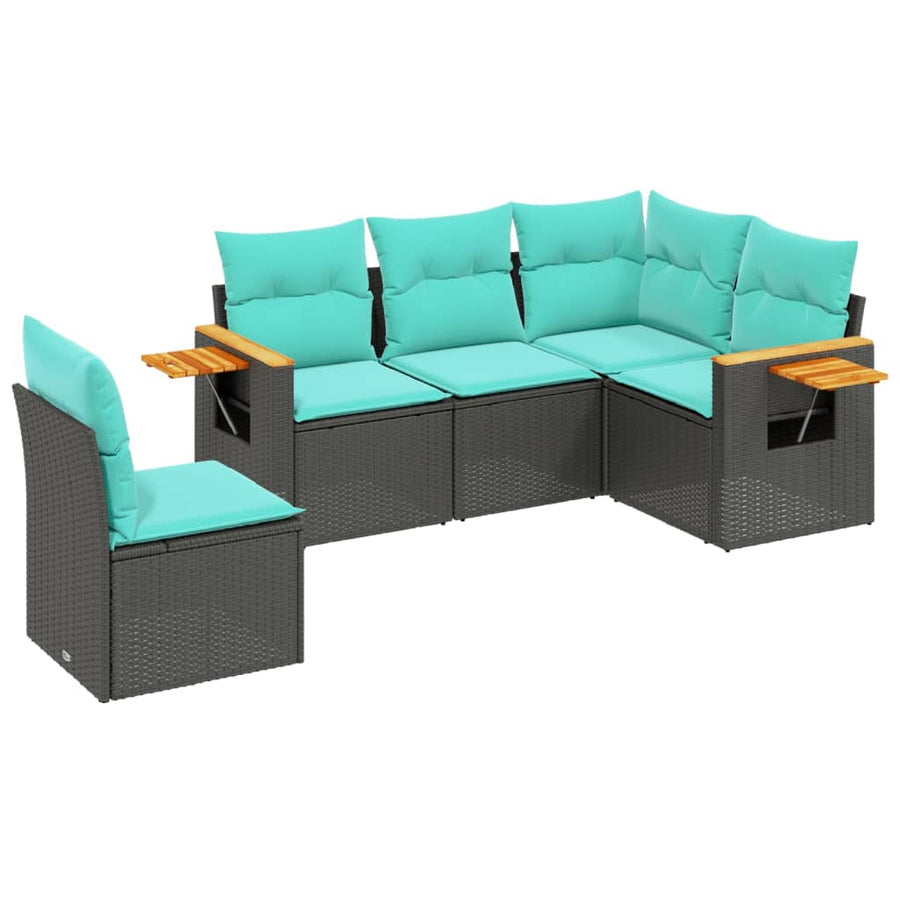5-Delige Loungeset Met Kussens Poly Rattan 1 Zwart