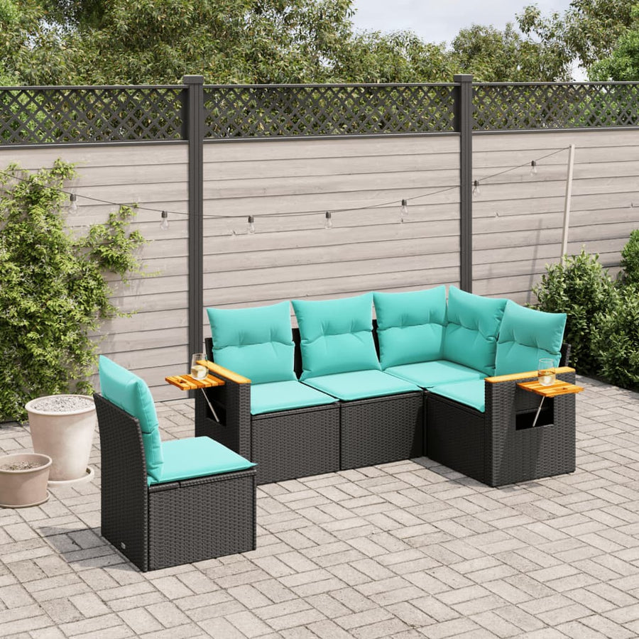 5-Delige Loungeset Met Kussens Poly Rattan 1 Zwart